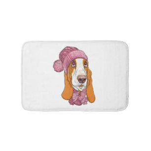dog Basset Hound breed in knitted hat  Bath Mat