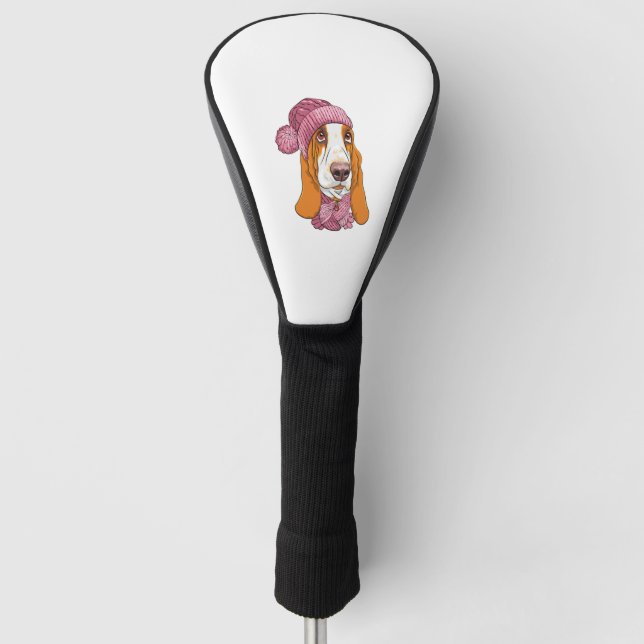 dog Basset Hound breed in knitted hat  Golf Head Cover (Front)