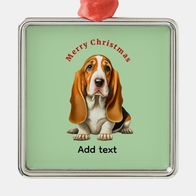 Dog, Basset Hound Template, Christmas  Metal Ornament (Front)