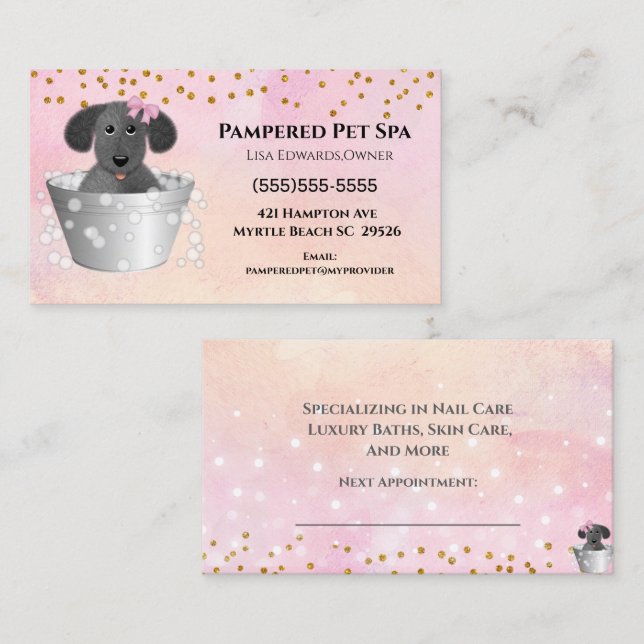 Dog Bathing Grooming Pet Appointment Card (Front/Back)