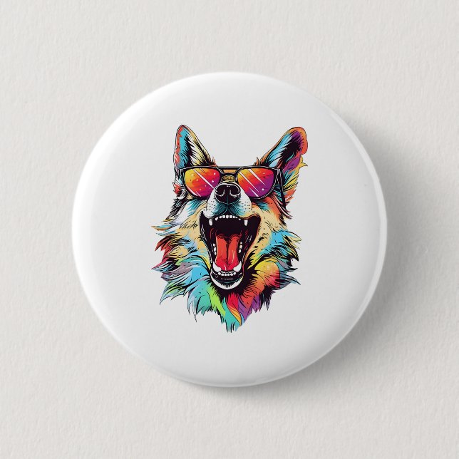 dog beach summer dog chilling   6 cm round badge (Front)