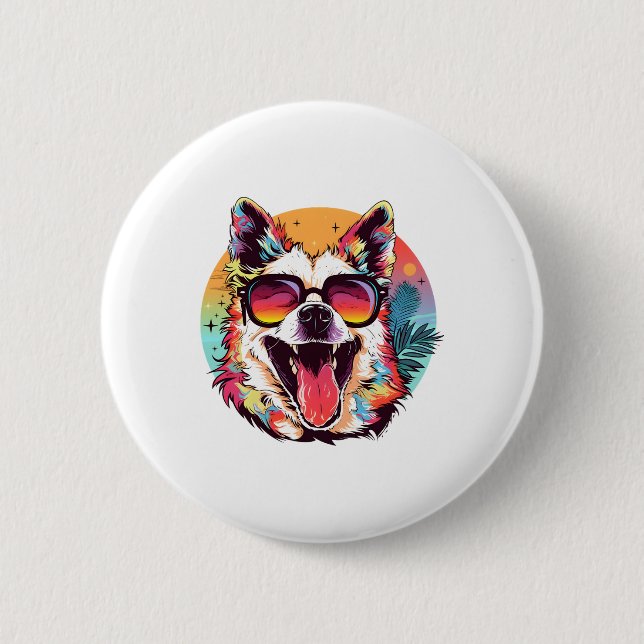dog beach summer dog chilling    6 cm round badge (Front)