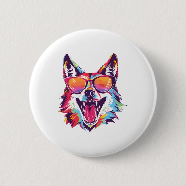 dog beach summer dog chilling gift dog lover    6 cm round badge (Front)