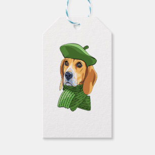 Dog Beagle in green French beret Gift Tags