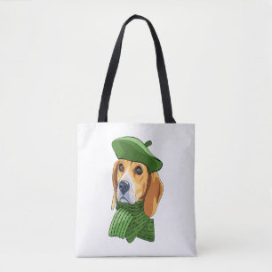 Dog Beagle in green French beret  Tote Bag