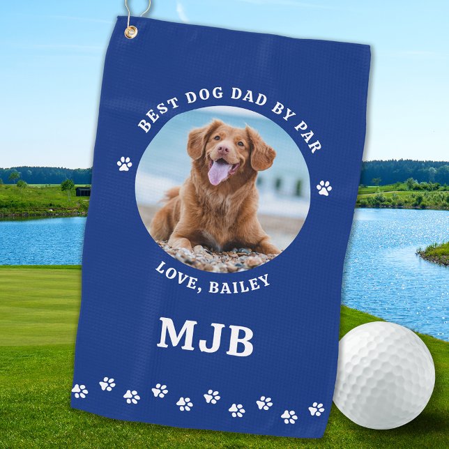 Dog Best Dad Ever Blue Personalised Photo Golf Towel (Creator Uploaded)