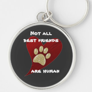Dog Best Friend Red Heart Gold Paw Print Pet Key Ring