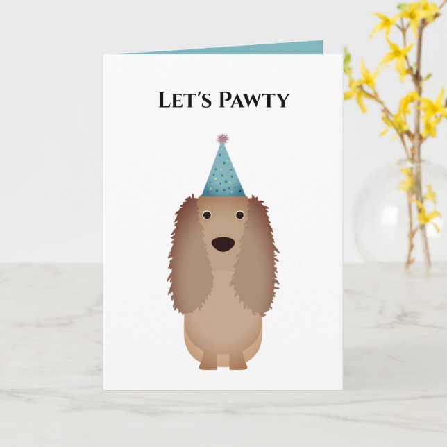 Dog Birthday Card, Let's Pawty Cocker Spaniel Card (Yellow Flower)