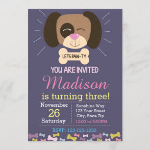 Dog Birthday Invitation (purple)