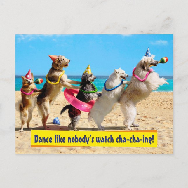Dog Birthday Party Conga Line Invitation Postcard (Front)