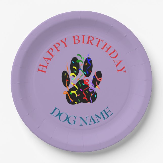 Dog Birthday Party Custom Purple Paper Plate (Front)
