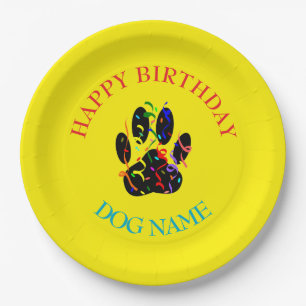 Dog Birthday Party Custom Yellow Paper Plate