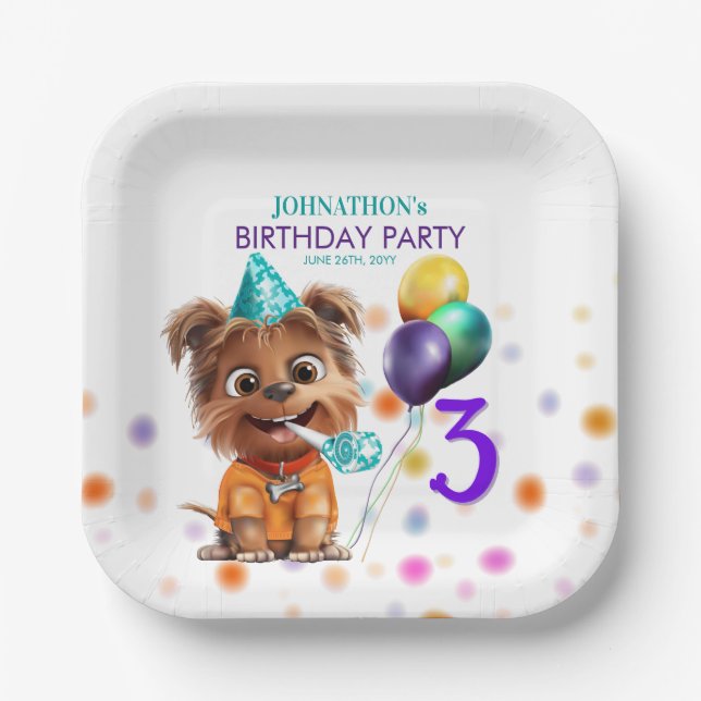 Dog Birthday Party Paper Plate (Front)