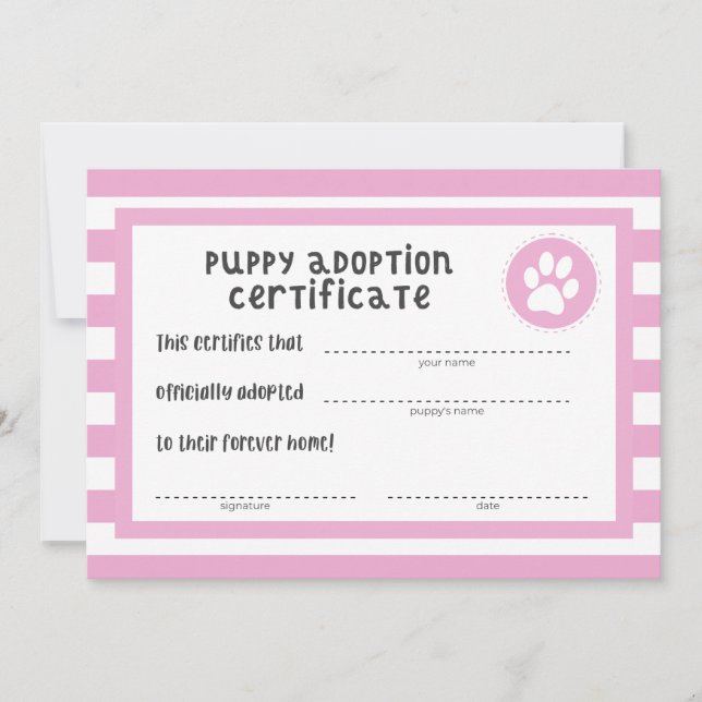 Dog Birthday Party | Puppy Adoption Certificate (Front)