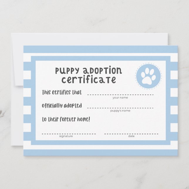 Dog Birthday Party | Puppy Adoption Certificate (Front)