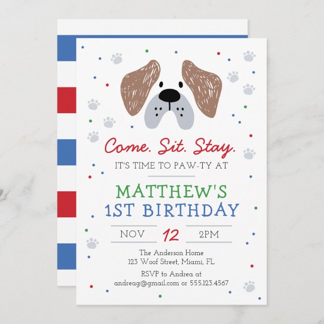 Dog Birthday Party, Puppy Paw-ty Invitation (Front/Back)