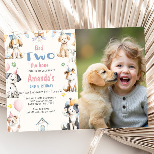 Dog Birthday Party Puppy Pawty 2nd Birthday Photo Invitation