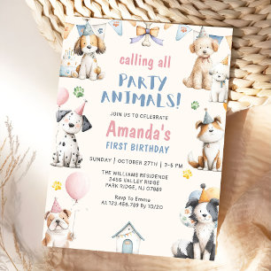 Dog Birthday Party Puppy Pawty Birthday Invitation