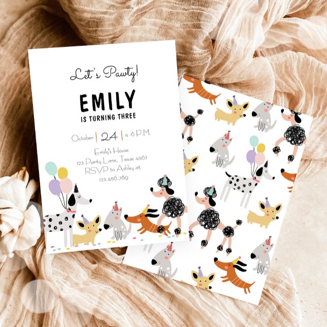 Dog Birthday Party Puppy Pawty Modern Girl Invite (Creator Uploaded)