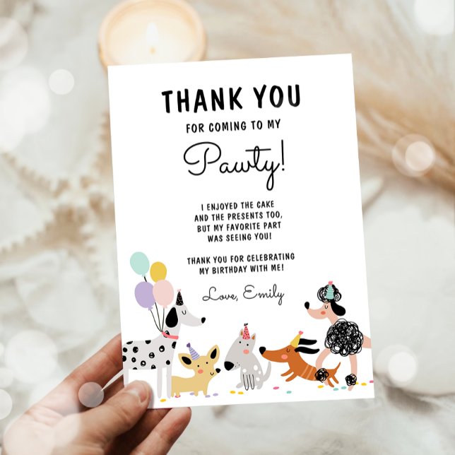 Dog Birthday Party Puppy Pawty Modern Girl Thank You Card (Creator Uploaded)