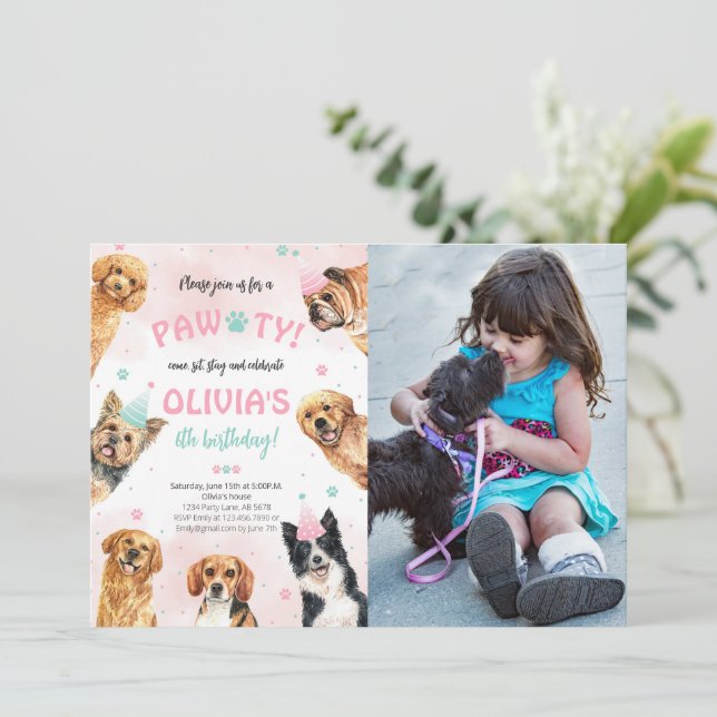 Dog Birthday Pawty Photo Invitation (Standing Front)