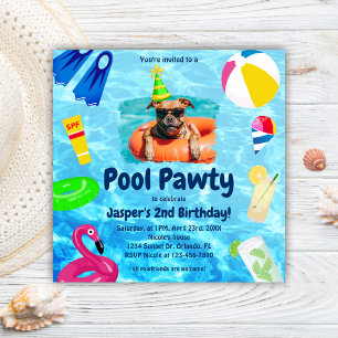 Dog Birthday Pool Party Puppy Pawty Invitation