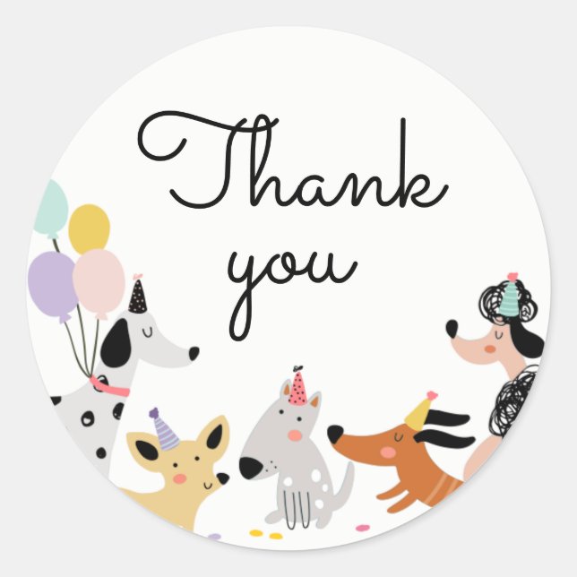 Dog Birthday Puppy Pawty Animals Pet Thank You Classic Round Sticker (Front)