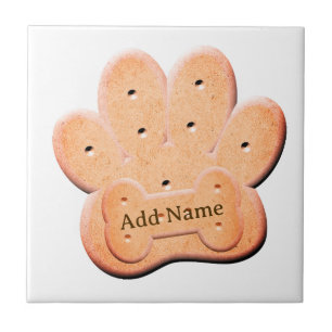 Dog Biscuit Pawprint and Bone Art Ceramic Tile