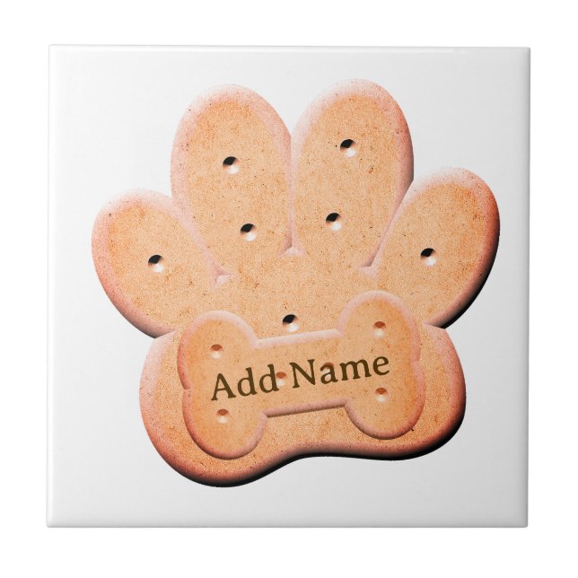 Dog Biscuit Pawprint and Bone Art Ceramic Tile (Front)