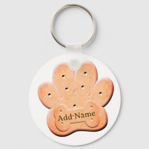 Dog Biscuit Pawprint and Bone Art Key Ring