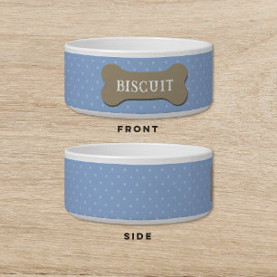 Dog Biscuit Treat Polka Dot Blue Dog Cat Pet Bowl
