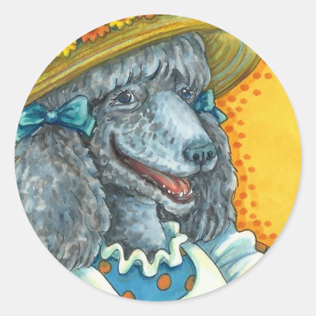 DOG BISCUITS AND EASTER EGG BASKET, CUTE POODLE CLASSIC ROUND STICKER (Front)