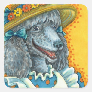 DOG BISCUITS AND EASTER EGG BASKET, CUTE POODLE SQUARE STICKER