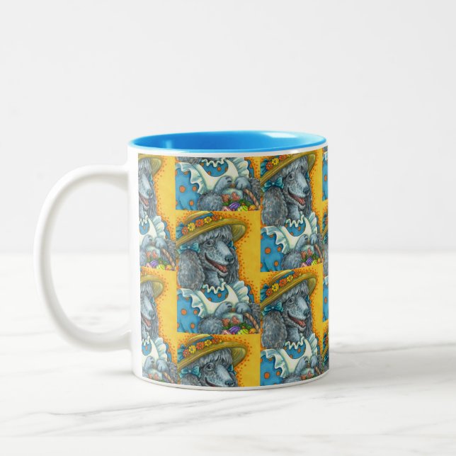 DOG BISCUITS AND EASTER EGG BASKET, CUTE POODLE Two-Tone COFFEE MUG (Left)