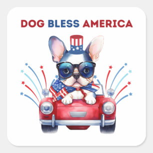 Dog Bless America Pun Square Sticker