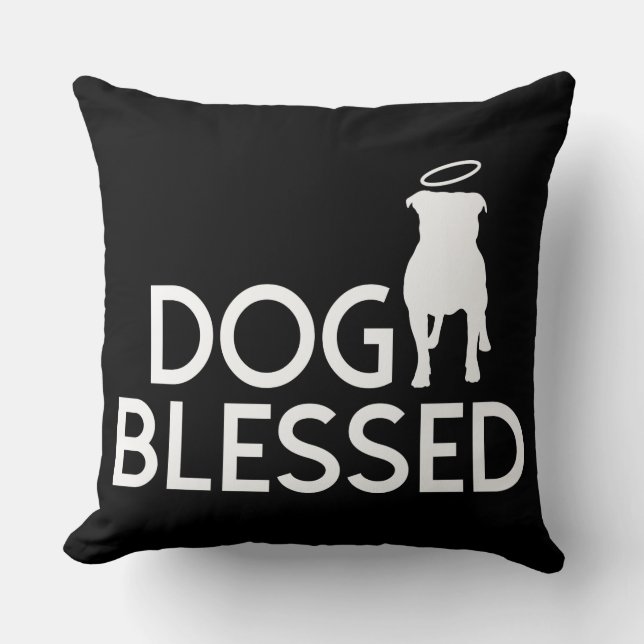 "Dog Blessed" Pit Bull Angel Throw Pillow (Front)