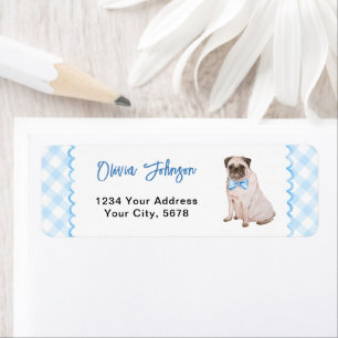 Dog Blue Gingham Baby Shower Address Return Address Label