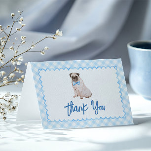 Dog Blue Gingham Baby Shower Thank You Card