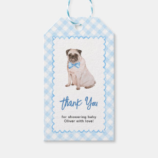 Dog Blue Gingham Baby Shower Thank You Gift Tags