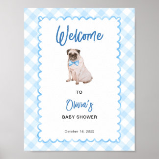 Dog Blue Gingham Baby Shower Welcome Sign