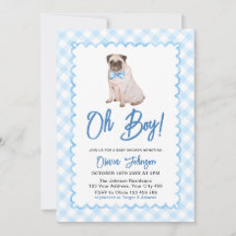 Dog Blue Gingham Oh Boy Baby Shower