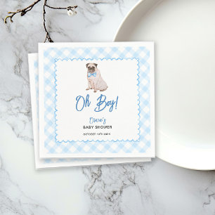 Dog Blue Gingham Oh Boy Baby Shower Napkin