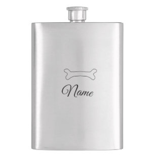 Dog bone add dog name photo custom personalised hip flask