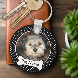 Dog Bone and Black Polka Dot Pet Photo Frame Key Ring