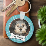 Dog Bone and Blue Polka Dot Pet Photo Frame Key Ring<br><div class="desc">Add your favourite puppy picture and make a cute keepsake of the family pets.</div>