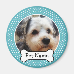 Dog Bone and Blue Polka Dot Pet Photo Frame Magnet