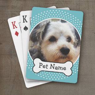 Dog Bone and Blue Polka Dot Pet Photo Frame Playing Cards