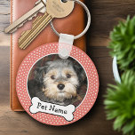 Dog Bone and Coral Polka Dot Pet Photo Frame Key Ring<br><div class="desc">Add your favourite puppy picture and make a cute keepsake of the family pets.</div>