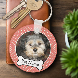 Dog Bone and Coral Polka Dot Pet Photo Frame Key Ring