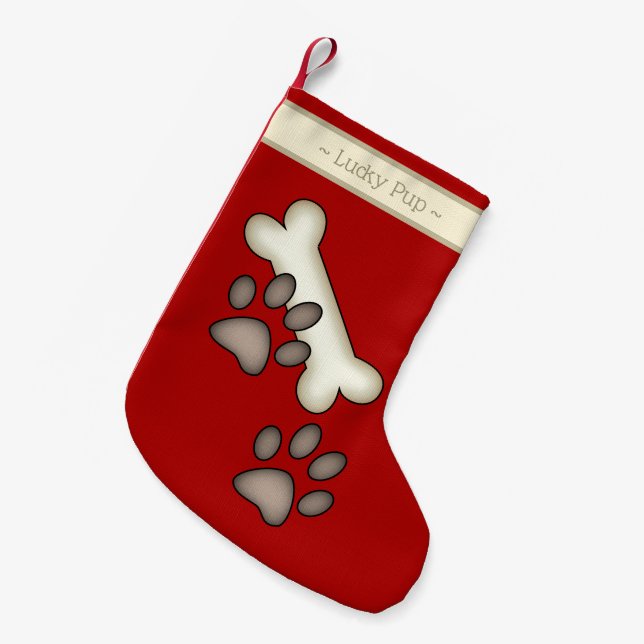 Dog Bone And Muddy Paw Print Small Christmas Stocking (Front (Hanging))